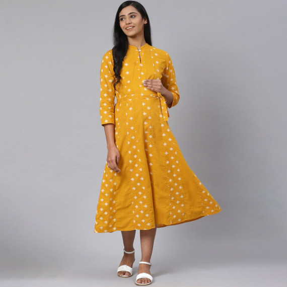https://zestystyles.in/products/women-mustard-yellow-off-white-printed-pure-cotton-maternity-a-line-dress
