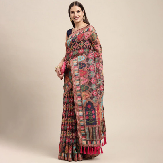 https://zestystyles.in/products/peach-coloured-multicoloured-kalamkari-sequinned-linen-blend-block-print-saree