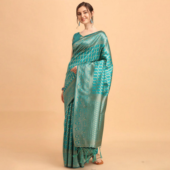https://zestystyles.in/products/green-gold-toned-silk-blend-fusion-leheriya-saree